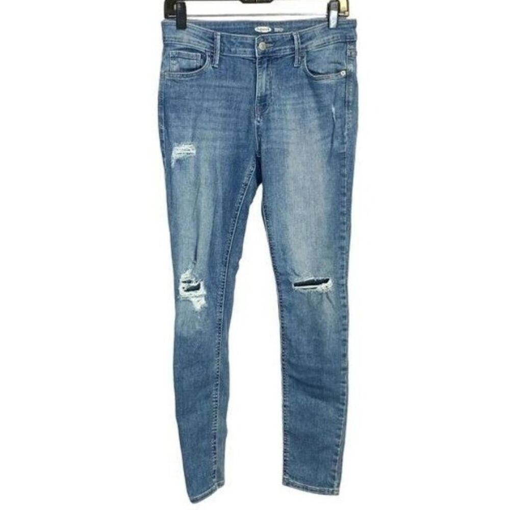 Old Navy Rockstar Super Skinny Mid Rise Stretch Blue Denim Jeans 6 Distressed